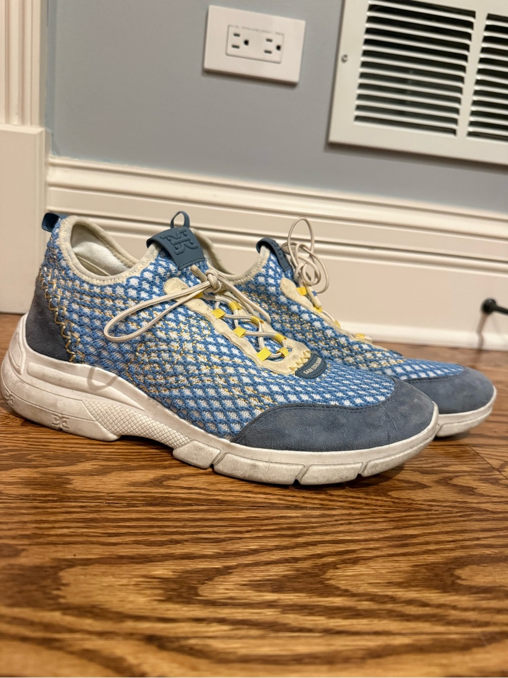 Blue and Yellow Knit Slip-On Sneakers